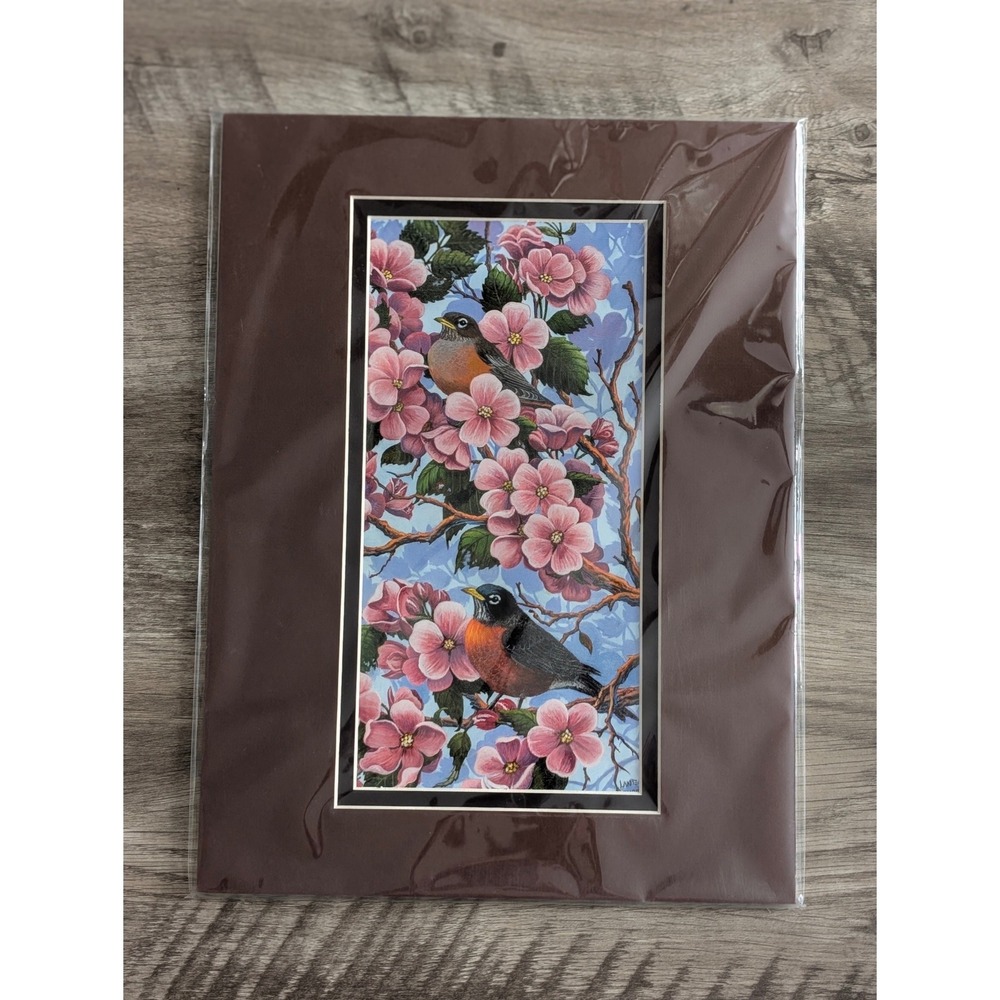 Lane Kendrick Springtime Art Print Robins Pink Flowers Double Matted‎ 16x12 New